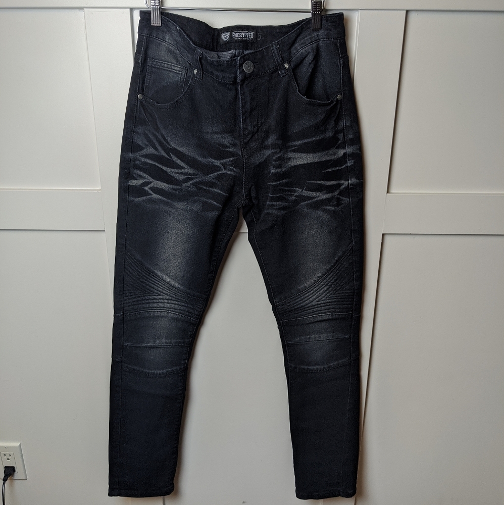 Encrypted denim jeans.